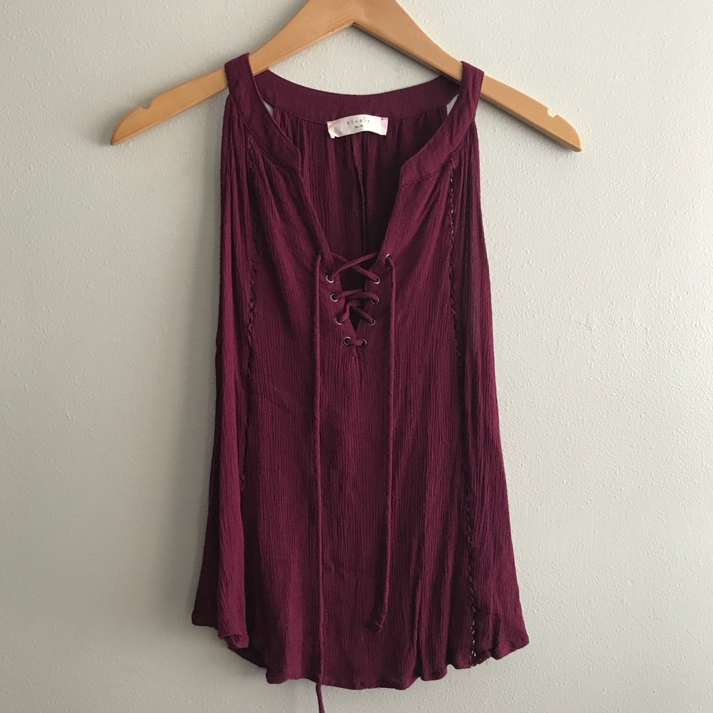 Burgundy Lace Up Top